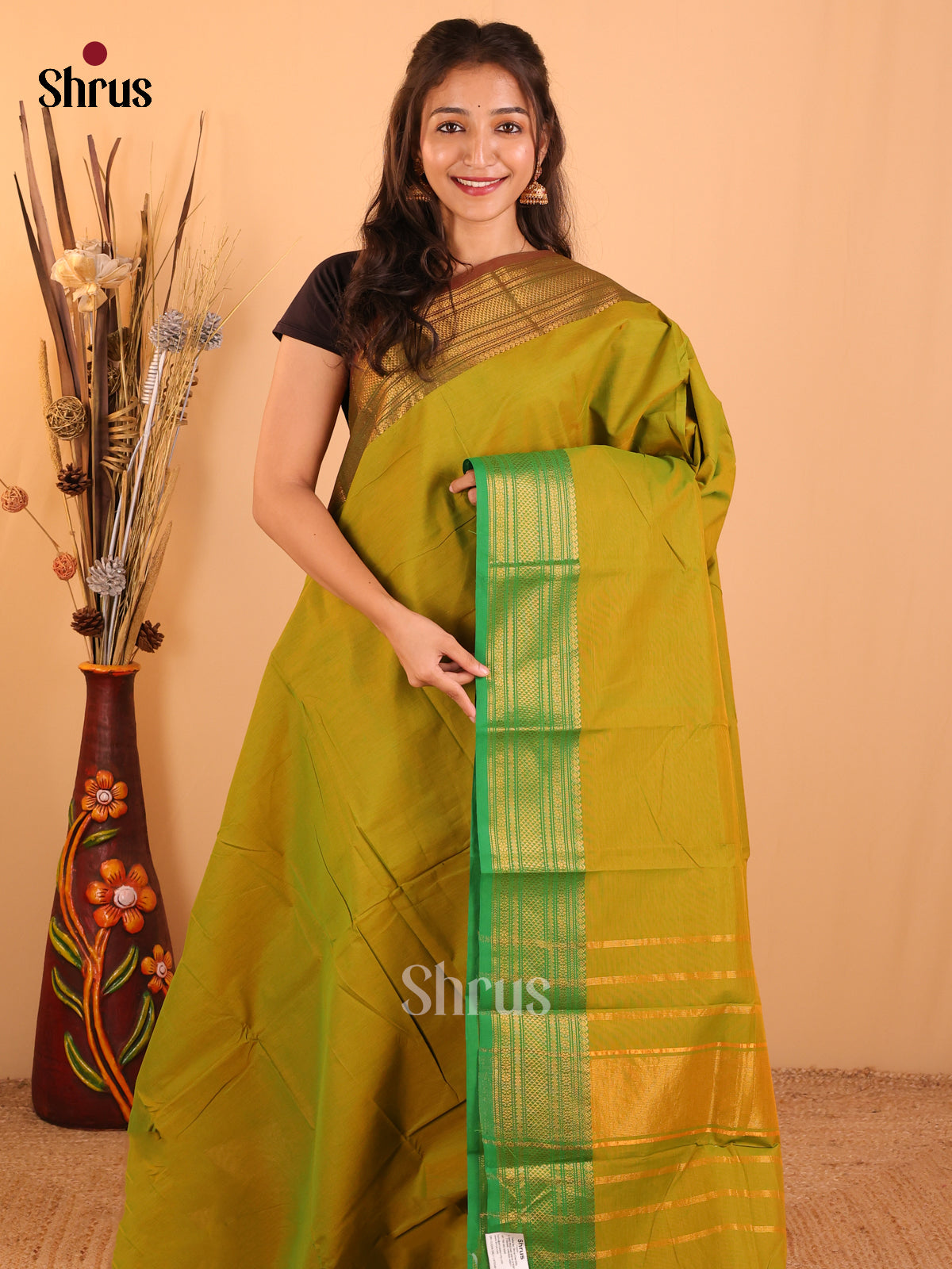 Parrot Green with drak green & ligh green-Chettinad saree -DDS02061 - Shop on Shrus.com