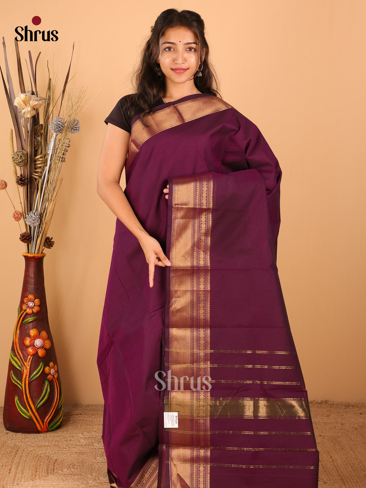 Dark plum - Chettinad saree -DDS02066 - Shop on Shrus.com