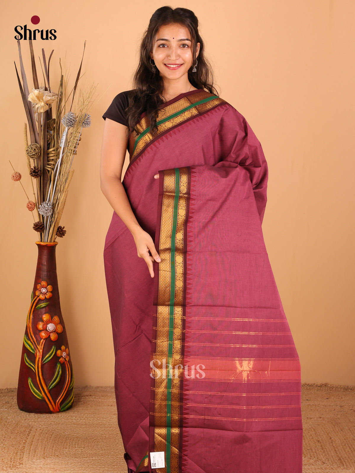 Burgundy with Maroon - Chettinad saree -DDS02071 - Shop on Shrus.com