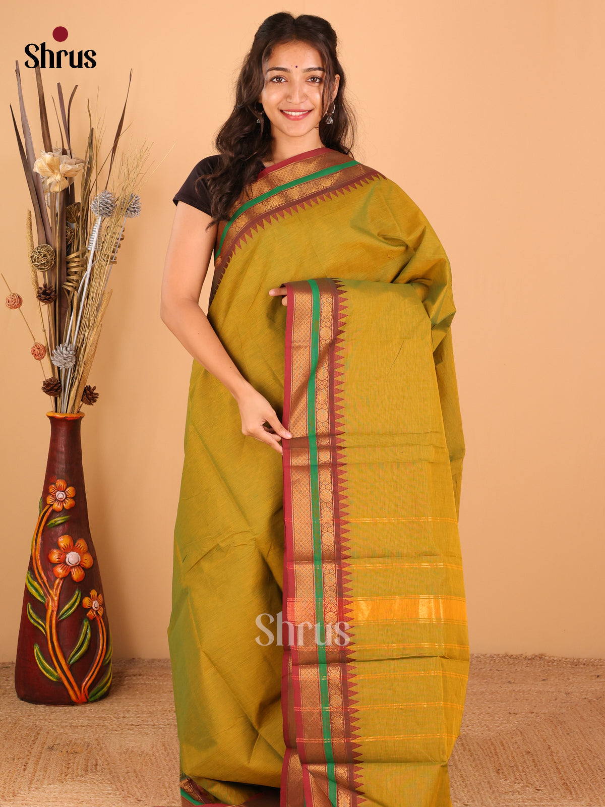 Dual Tone Mehandi green with Maroon - Chettinad saree -DDS02073 - Shop on Shrus.com