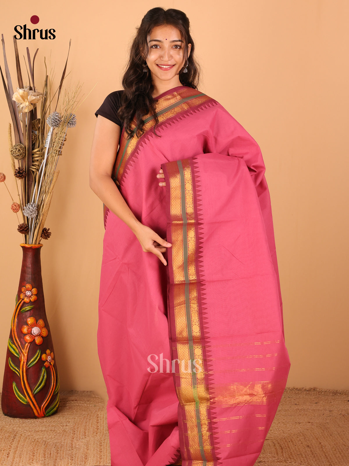 Magenta with Maroon - Chettinad saree -DDS02075 - Shop on Shrus.com