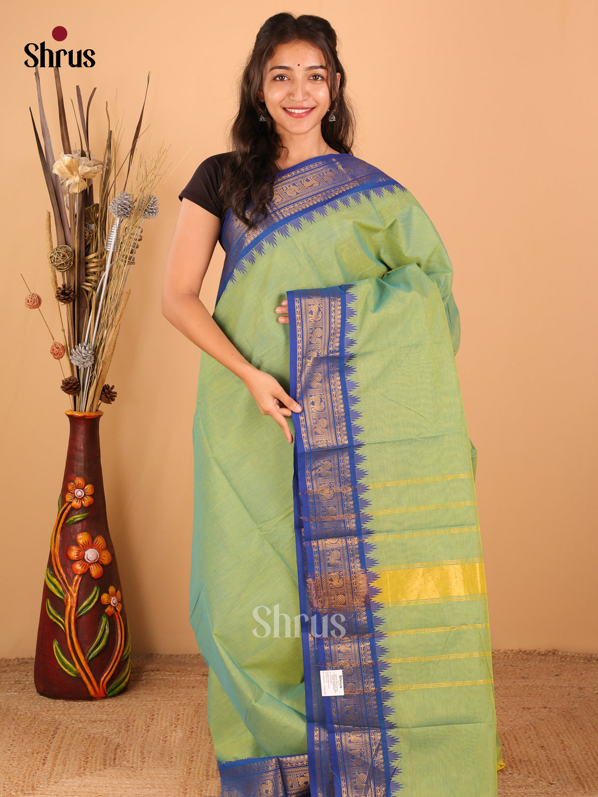 Dual Tone Green with Royaal blue - Chettinad saree -DDS02080 - Shop on Shrus.com