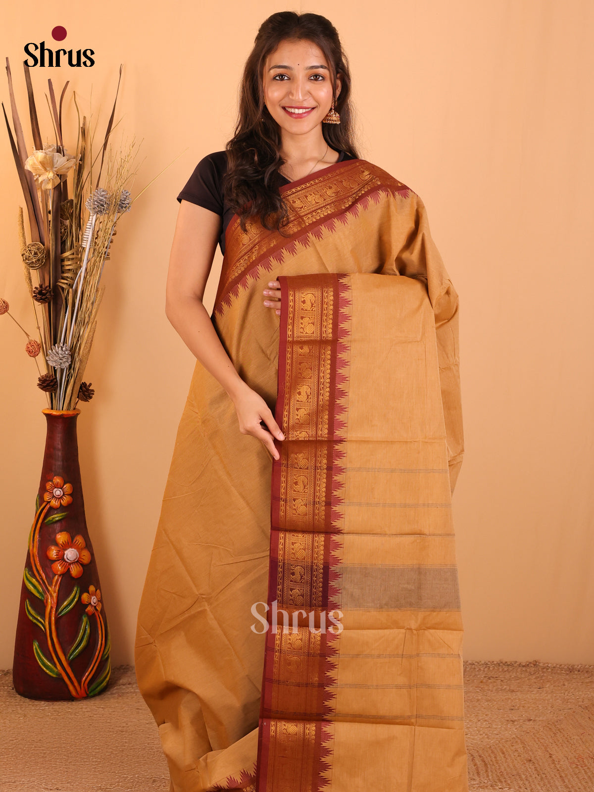 Sandal with Brown-Chettinad saree -DDS02081 - Shop on Shrus.com