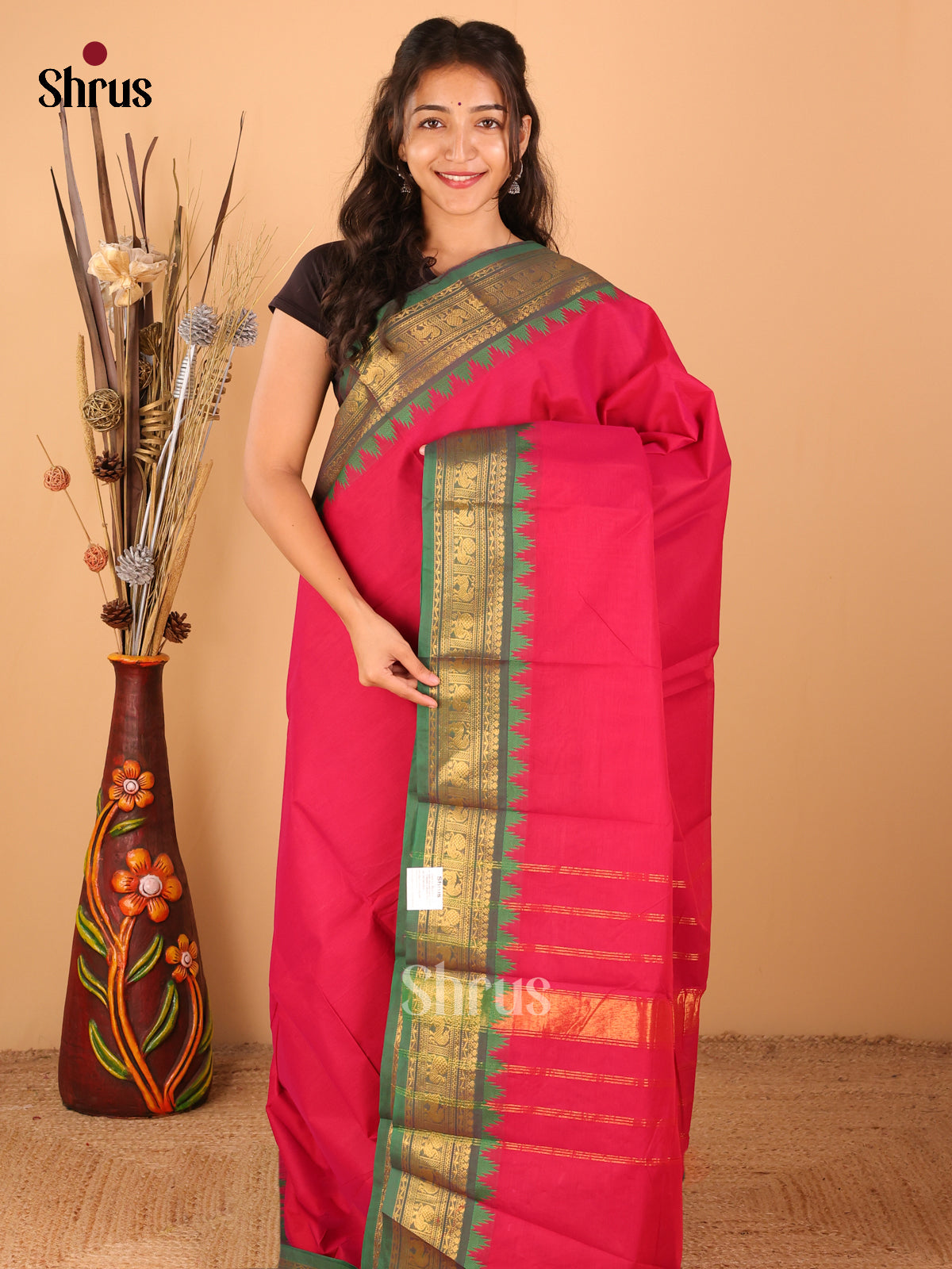 Magenta with Green - Chettinad saree -DDS02084 - Shop on Shrus.com