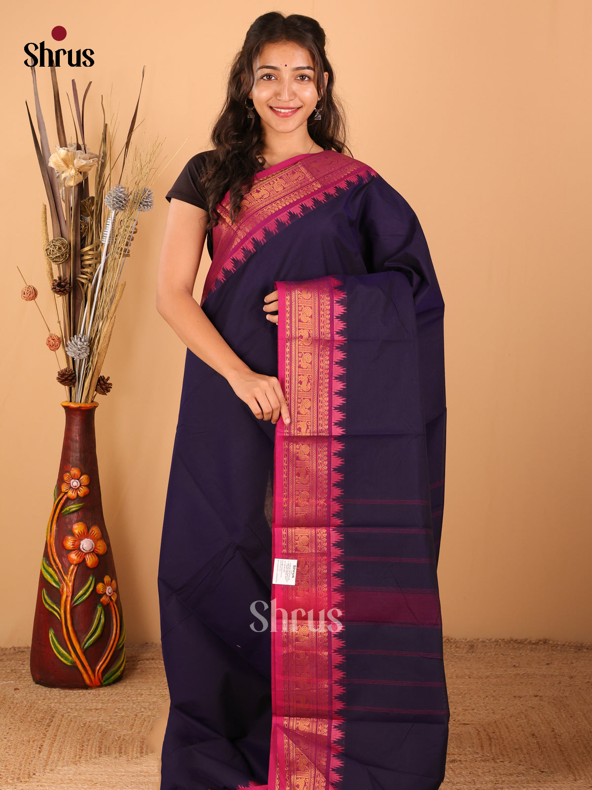 Navy blue with Magenta - Chettinad saree -DDS02085 - Shop on Shrus.com
