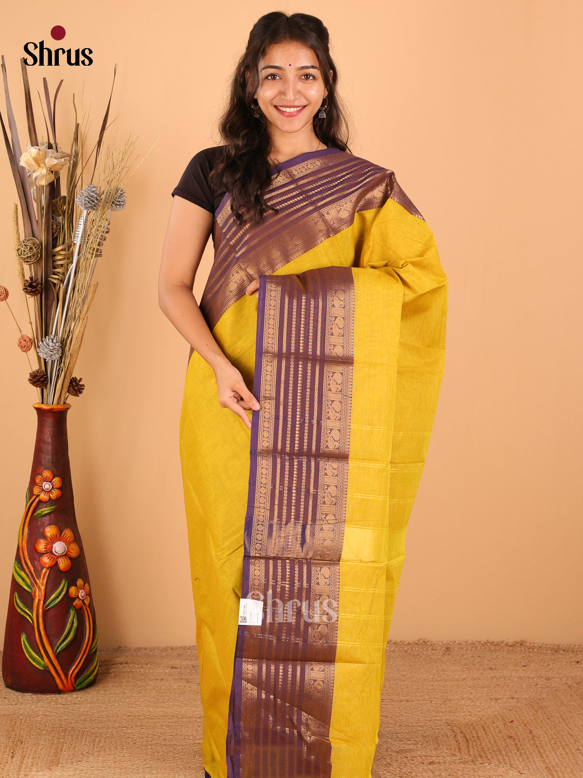 Lime Yellow with purple - Chettinad saree -DDS02099 - Shop on Shrus.com