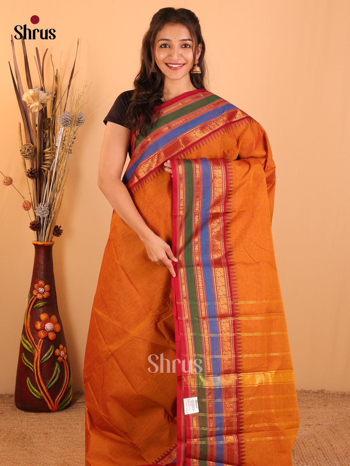 Orange with Maroon-Chettinad saree -DDS02105 - Shop on Shrus.com