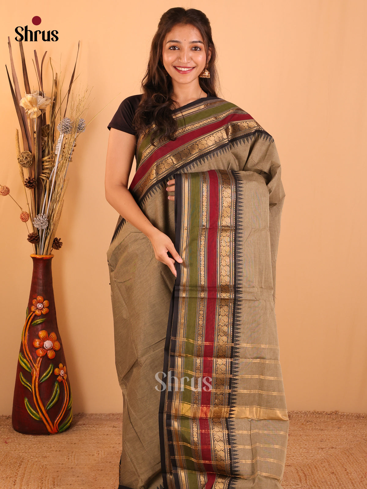 Grey with Black-Chettinad saree -DDS02106 - Shop on Shrus.com