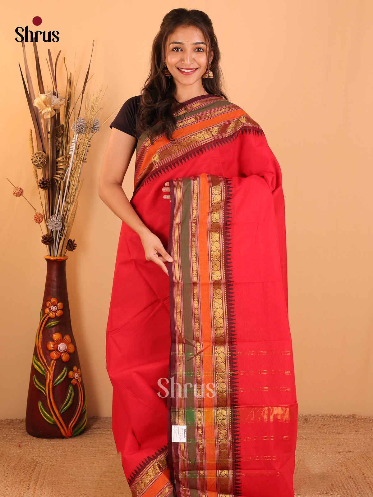 Red with Maroon-Chettinad saree -DDS02107 - Shop on Shrus.com