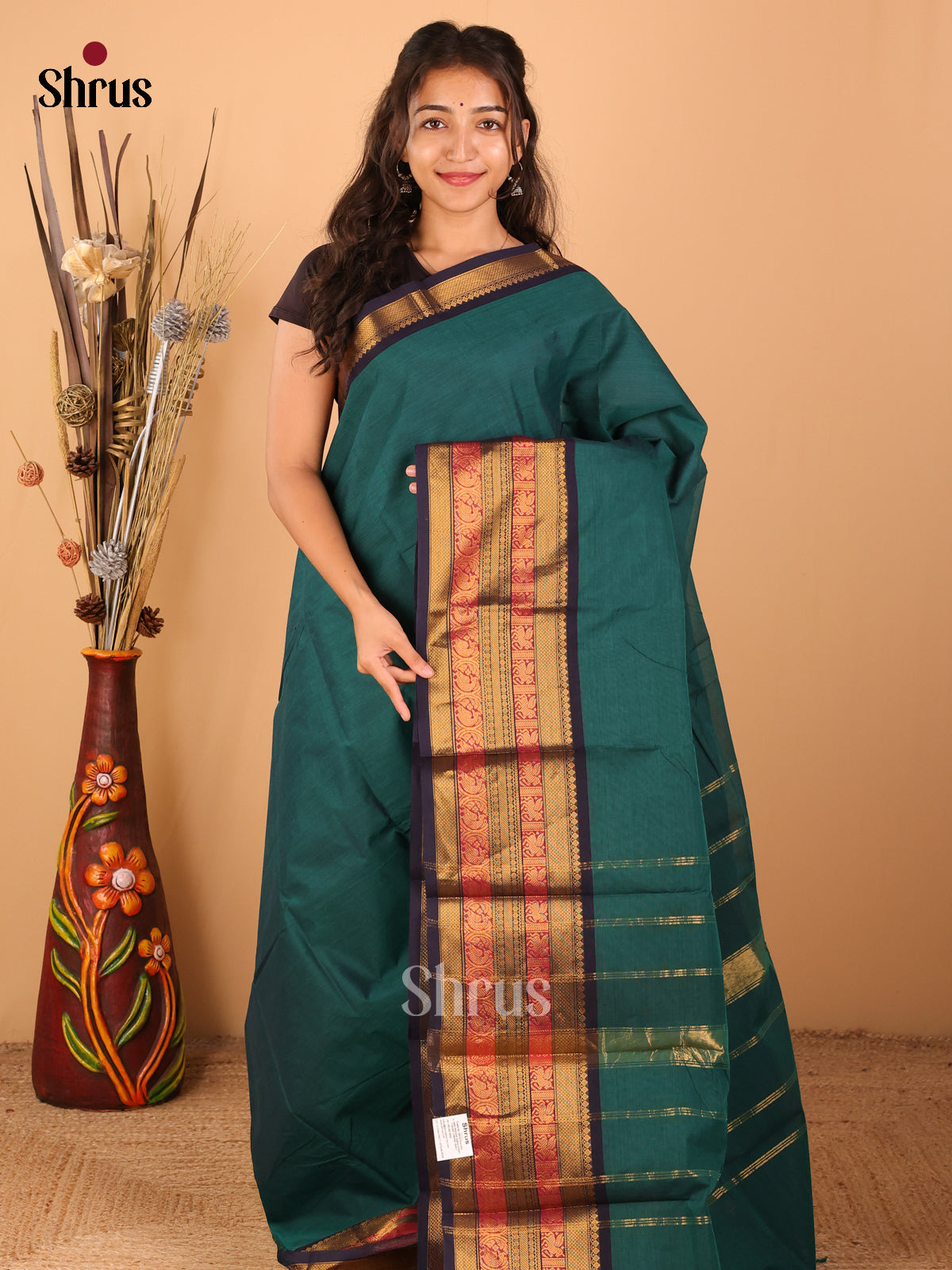 Green with Navy blue - Chettinad saree -DDS02113 - Shop on Shrus.com