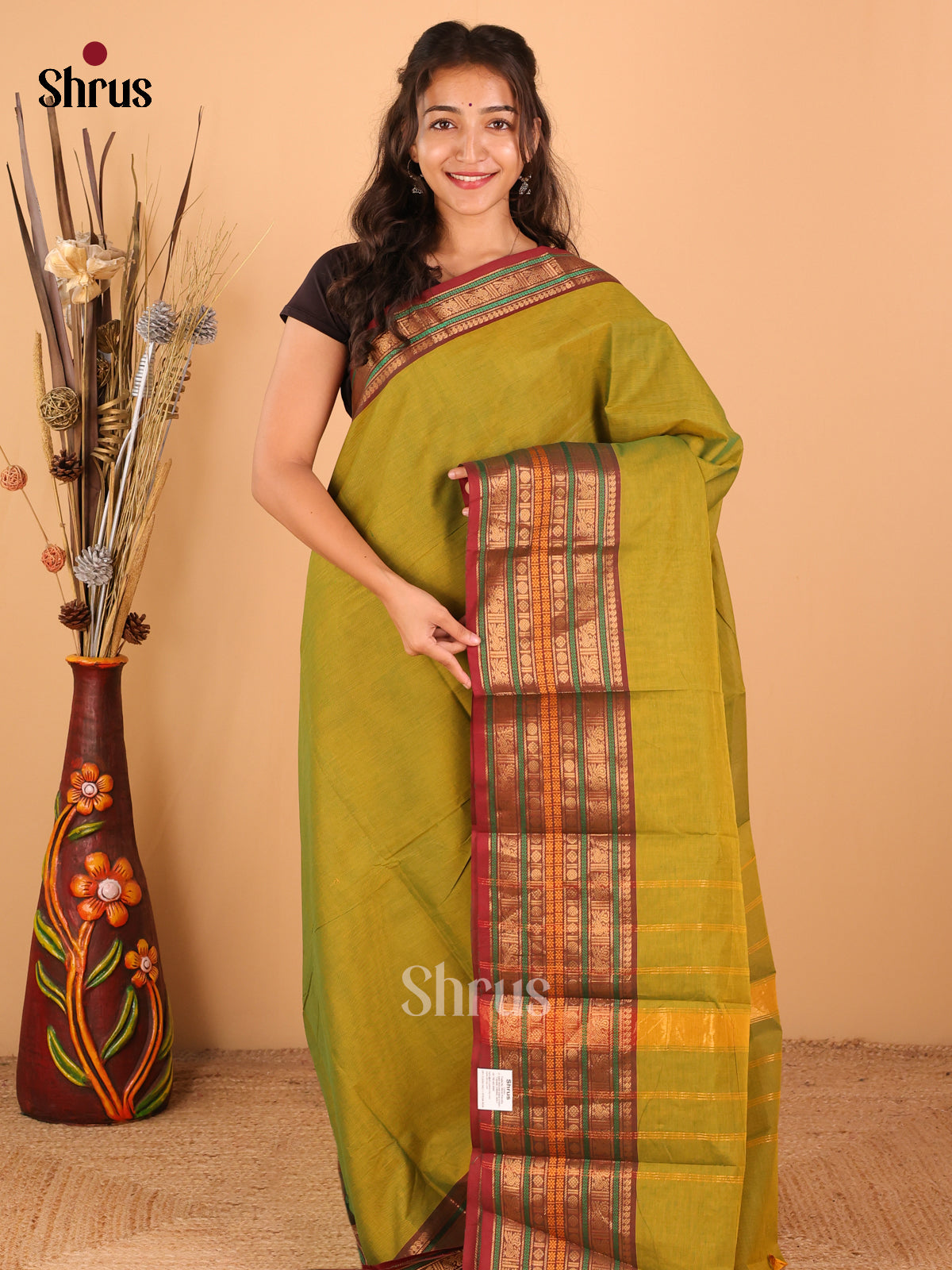 Dual Tone Mehandi Green with Maroon - Chettinad saree -DDS02114 - Shop on Shrus.com