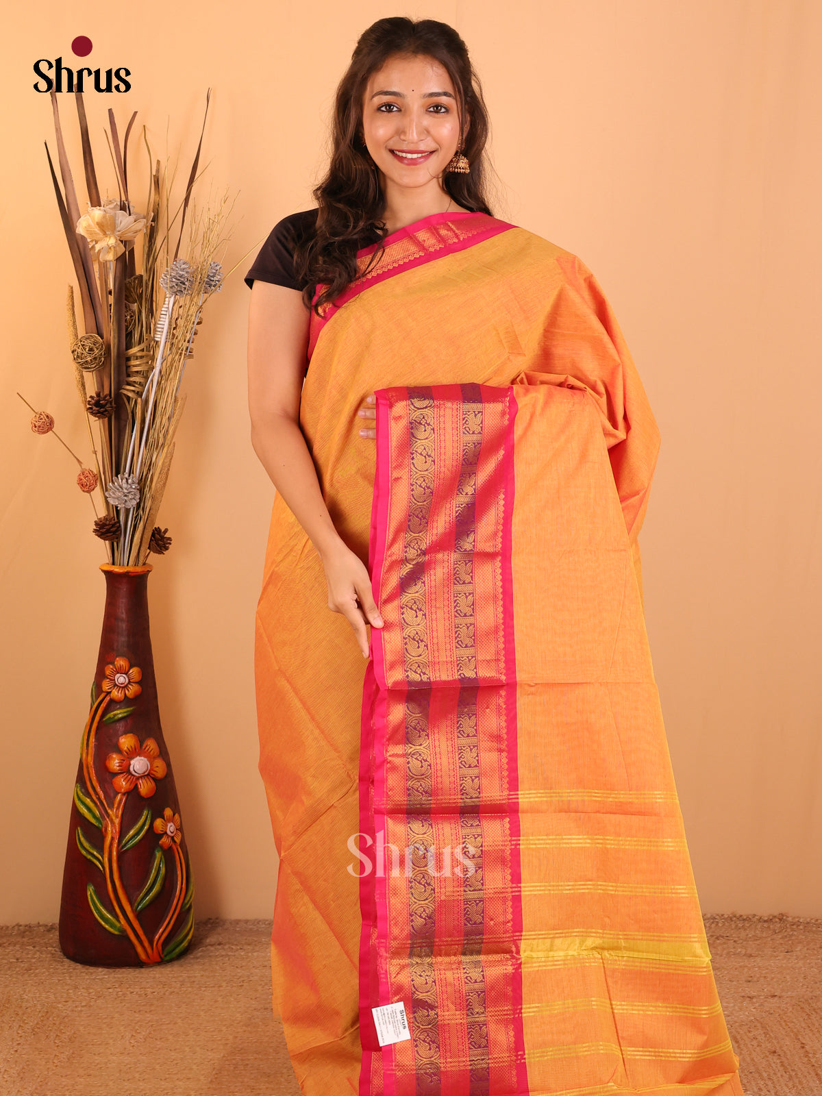 Dual Tone Mustard with pink-Chettinad saree -DDS02116 - Shop on Shrus.com
