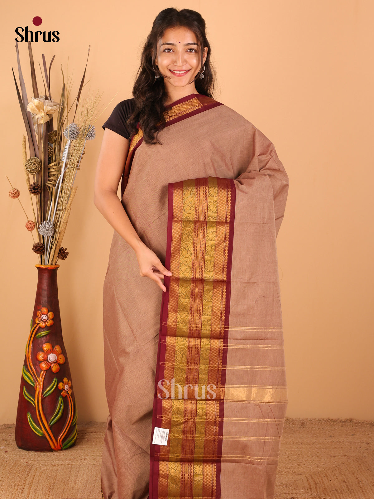 Dual Tone Browm with Maroon - Chettinad saree -DDS02117 - Shop on Shrus.com