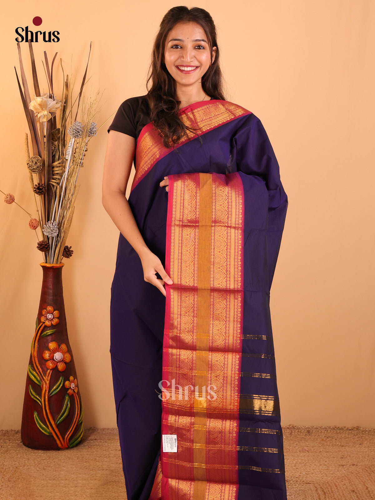 Navy Blue with pink-Chettinad saree -DDS02119 - Shop on Shrus.com