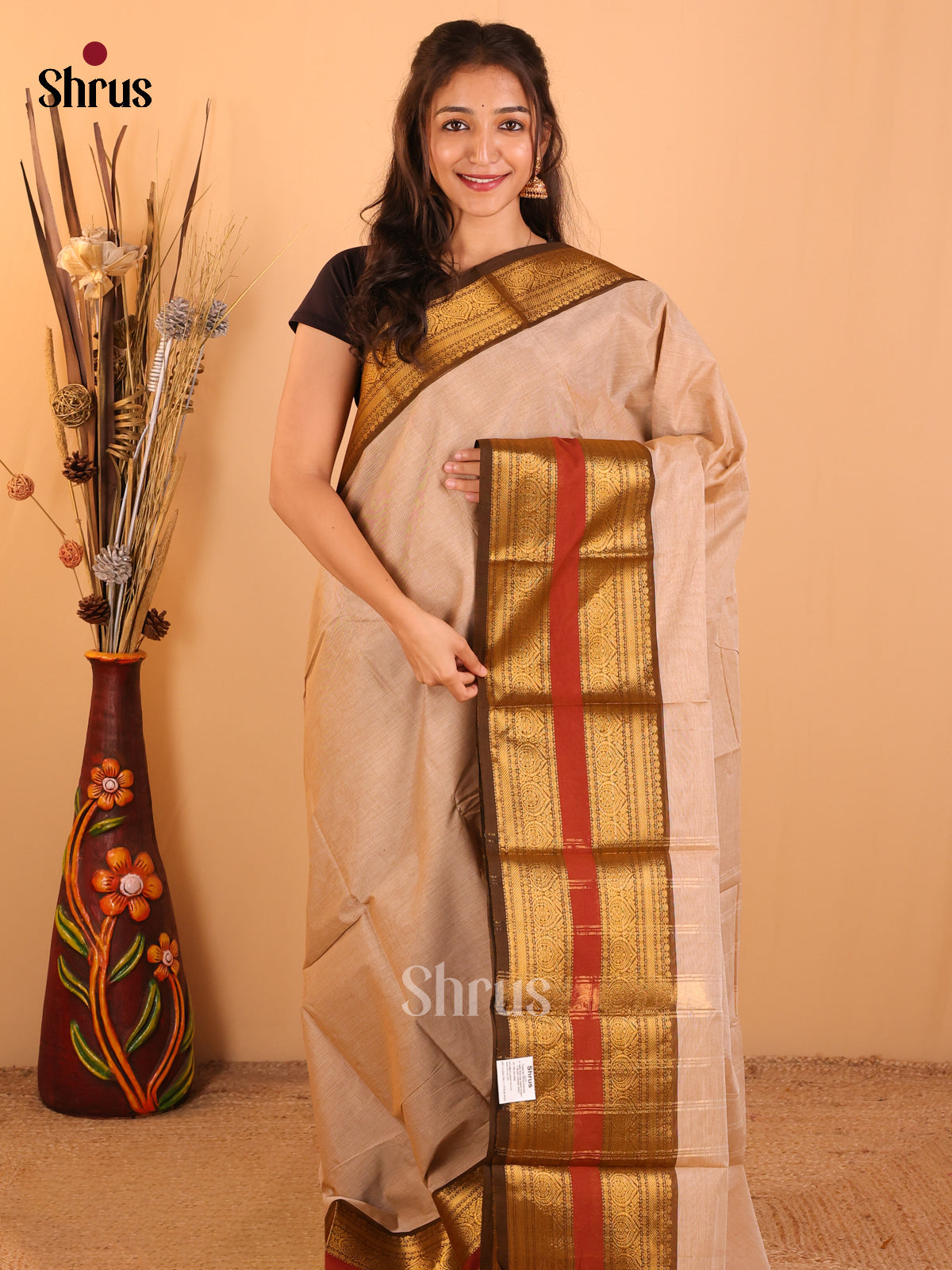 Sandal with Brown-Chettinad saree -DDS02120 - Shop on Shrus.com