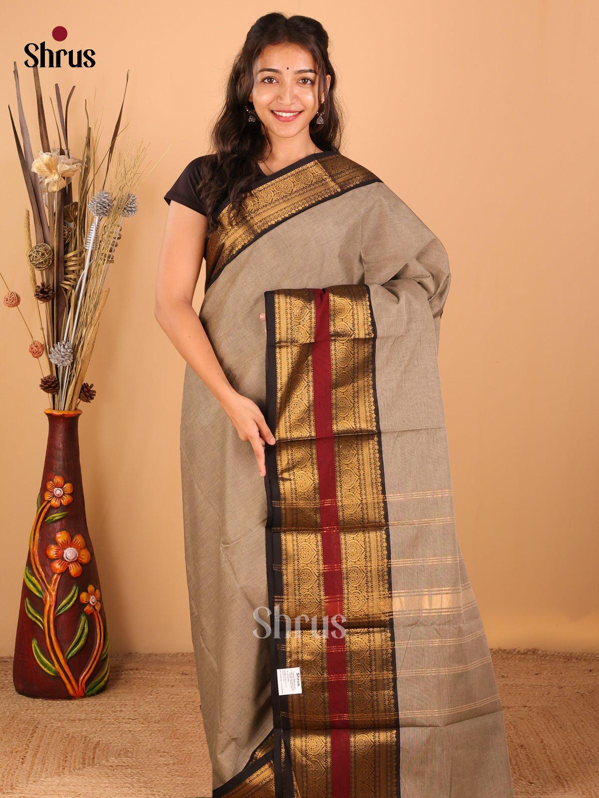 Grey with Black - Chettinad saree -DDS02122 - Shop on Shrus.com