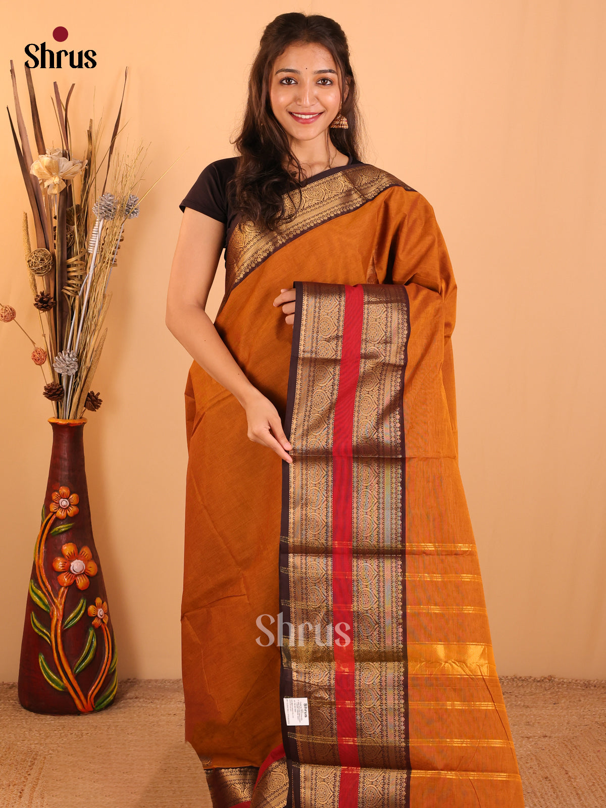 Medium Brown with Brown-Chettinad saree -DDS02127 - Shop on Shrus.com