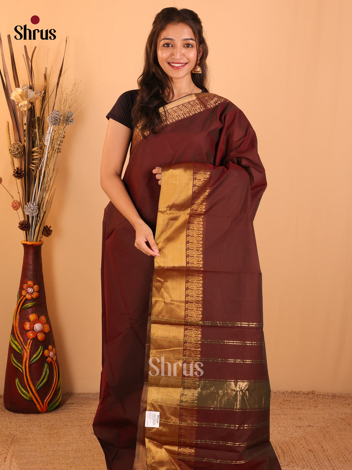 Dark Brown-Chettinad saree -DDS02128 - Shop on Shrus.com