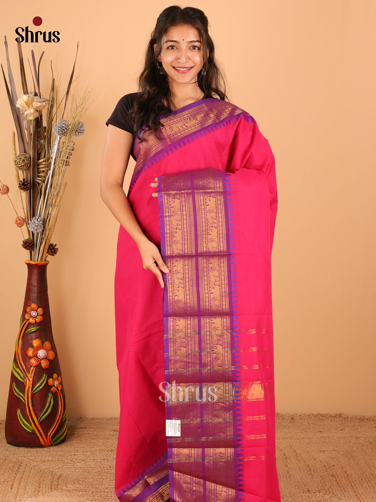 Rain Pink with Purple - Chettinad saree -DDS02137 - Shop on Shrus.com