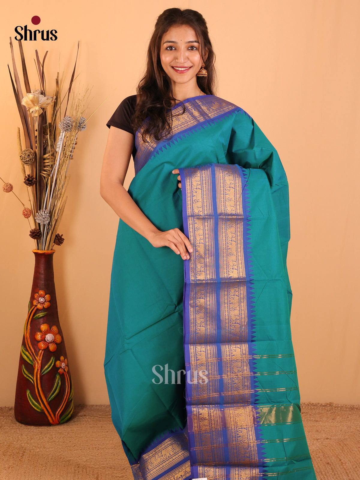 Rama blue with royal Blue-Chettinad saree -DDS02138 - Shop on Shrus.com