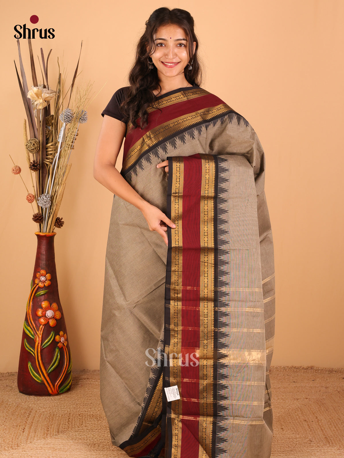 Elephant Grey with black - Chettinad saree -DDS02152 - Shop on Shrus.com