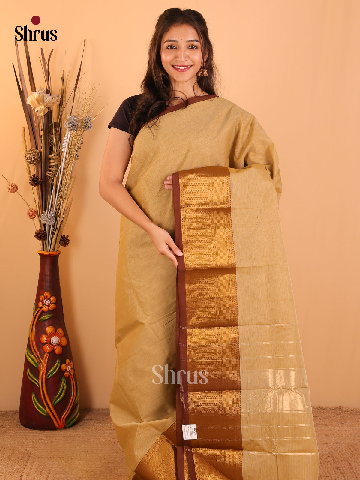 Sandal with Brown-Chettinad saree -DDS02161 - Shop on Shrus.com