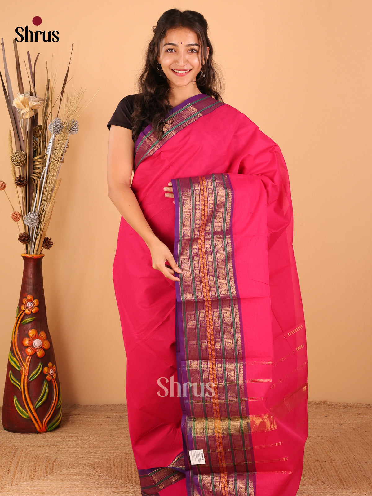 Rani pink with Purple - Chettinad saree -DDS02163 - Shop on Shrus.com