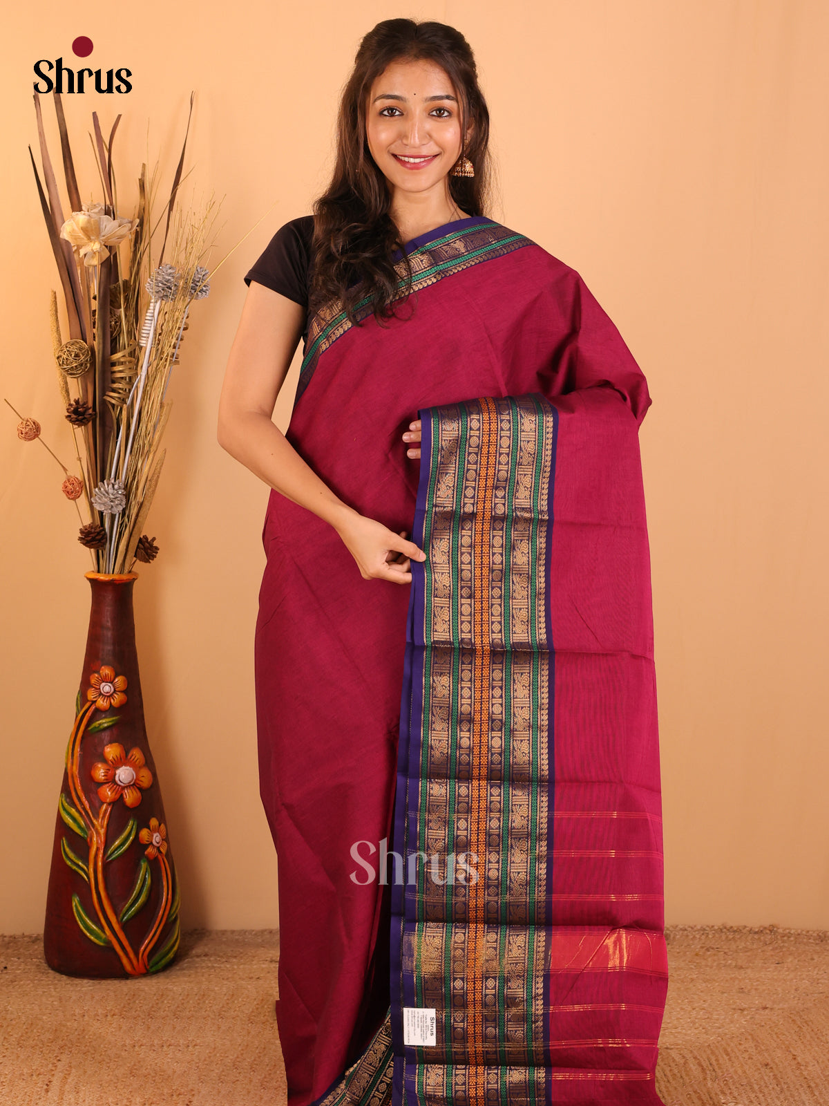 Plum with Navy Blue-Chettinad saree -DDS02166 - Shop on Shrus.com