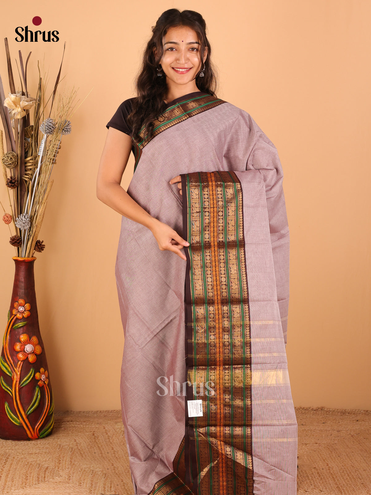 Light Brown with Maroon - Chettinad saree -DDS02167 - Shop on Shrus.com
