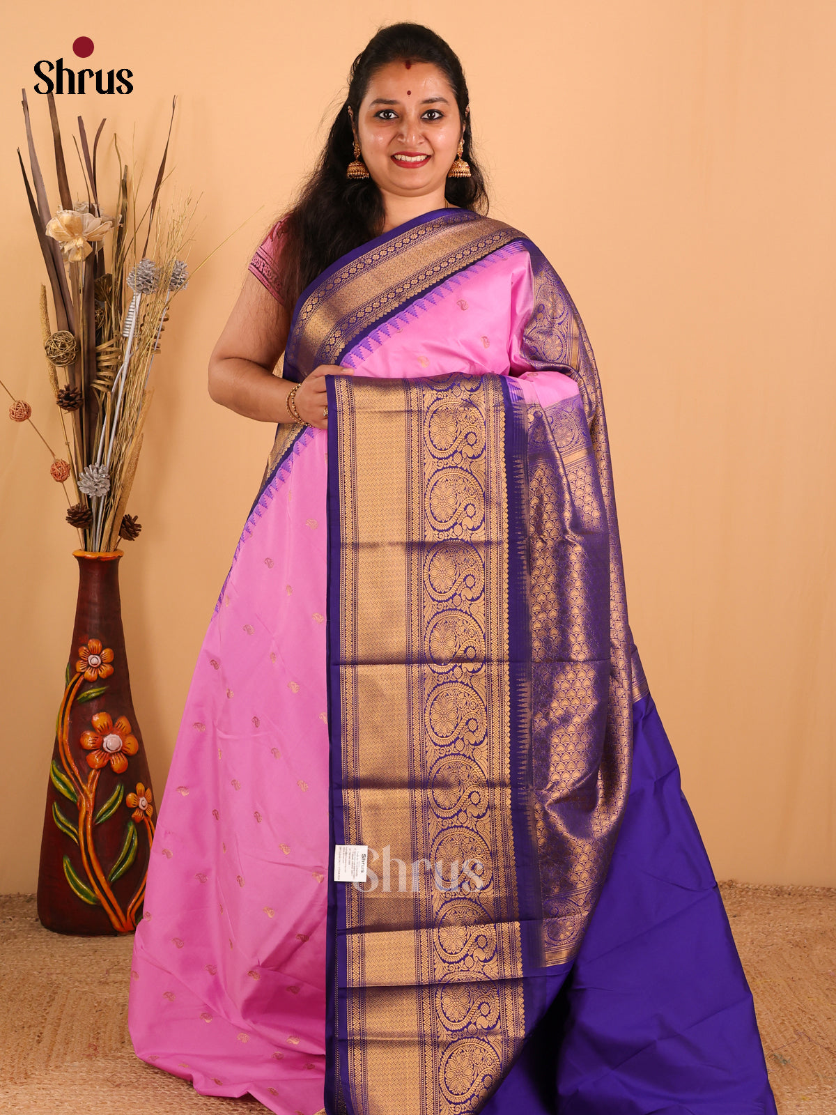 Magenta with Royal Blue-Gadwal Half pure Saree  - DDS04052 - Shop on Shrus.com