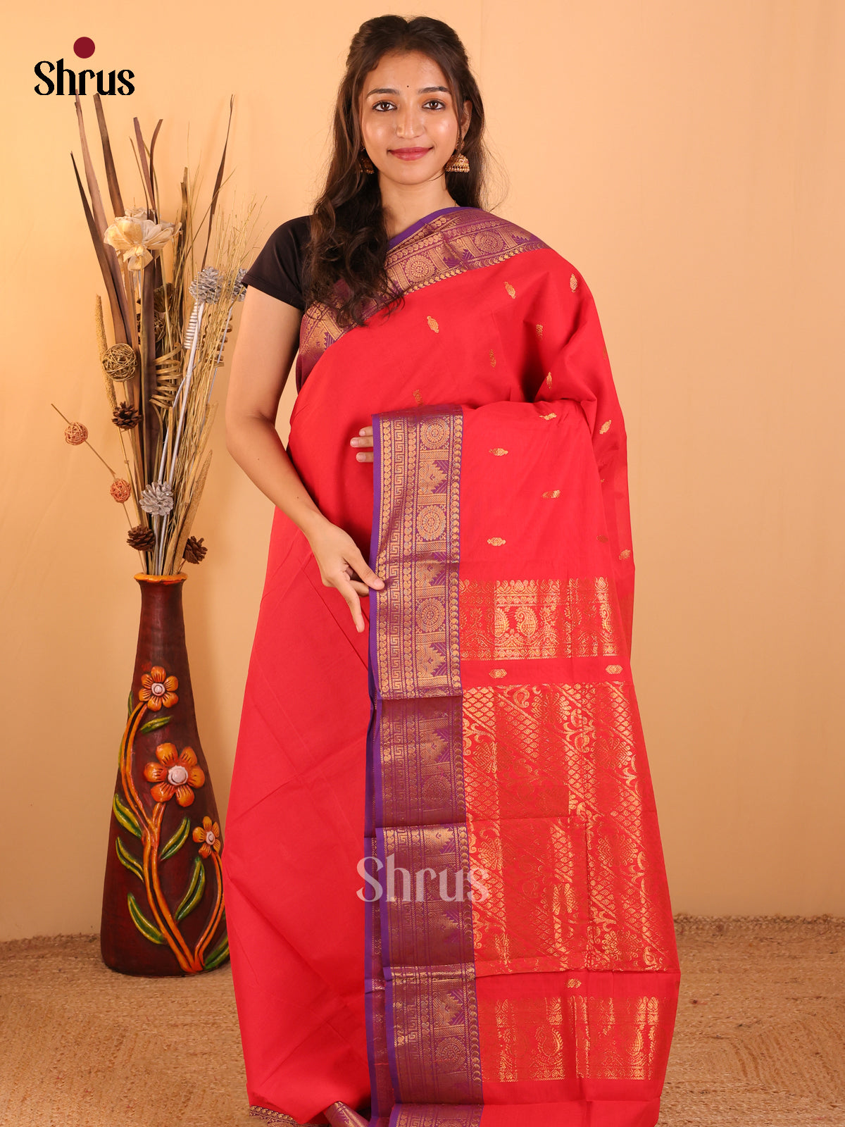 Red with Purple - Chettinad saree-DDS05053 - Shop on Shrus.com