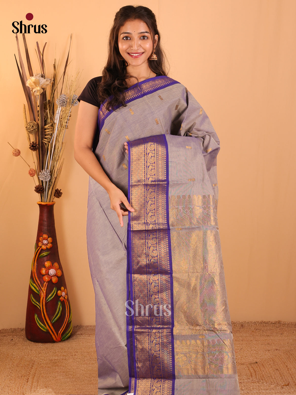 Dual Tone Grey with violet - Chettinad saree-DDS05061 - Shop on Shrus.com