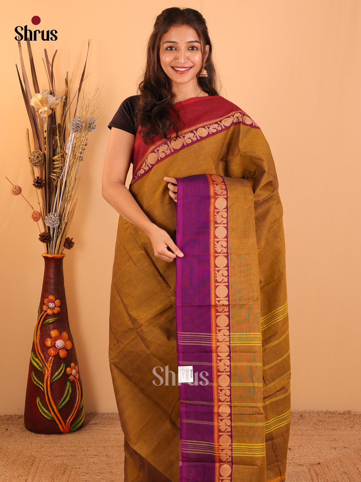 Brown with Purple & red-Chettinad saree -DDS05074 - Shop on Shrus.com