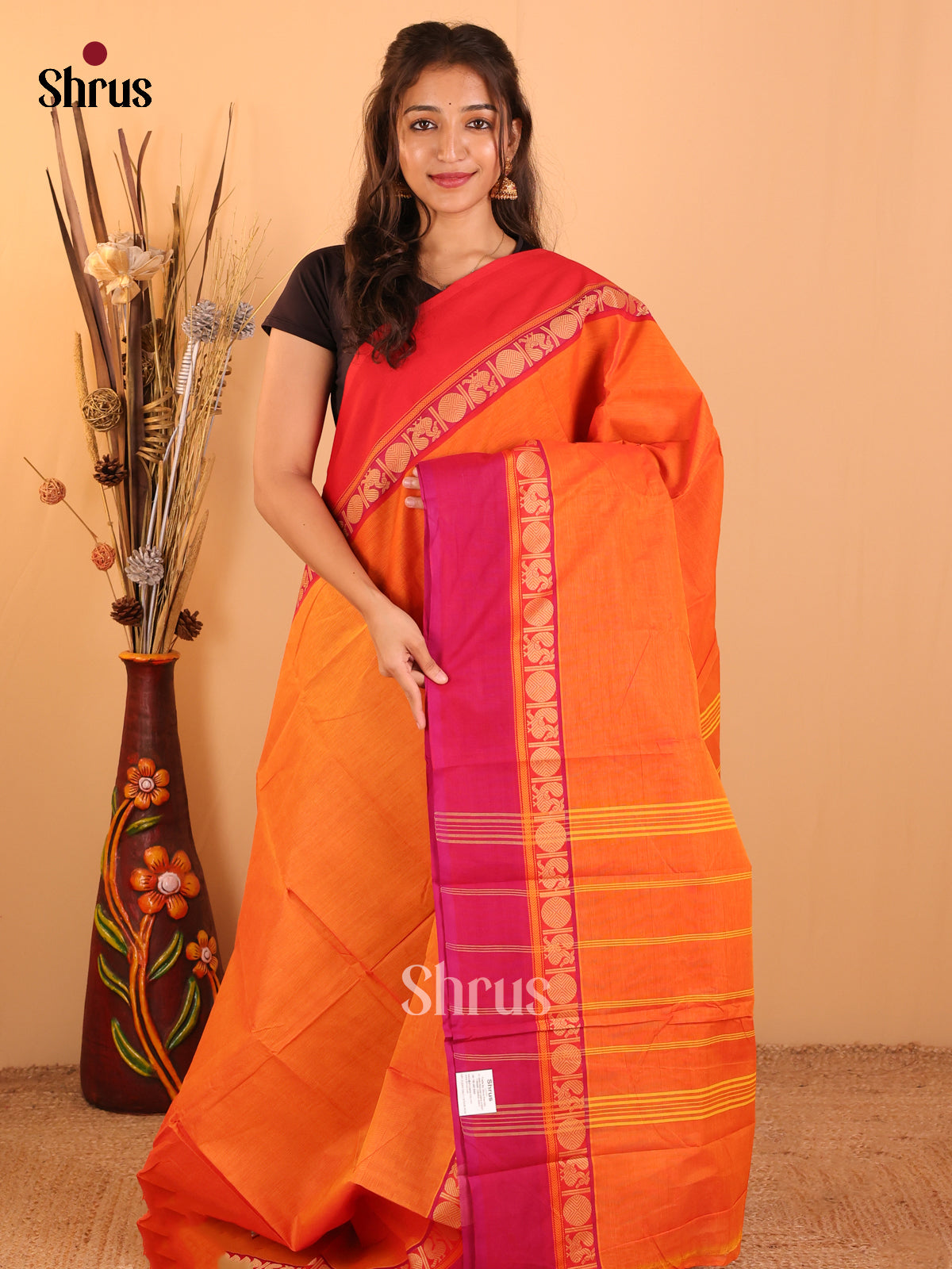 Orange with red & Purple-Chettinad saree -DDS05077 - Shop on Shrus.com