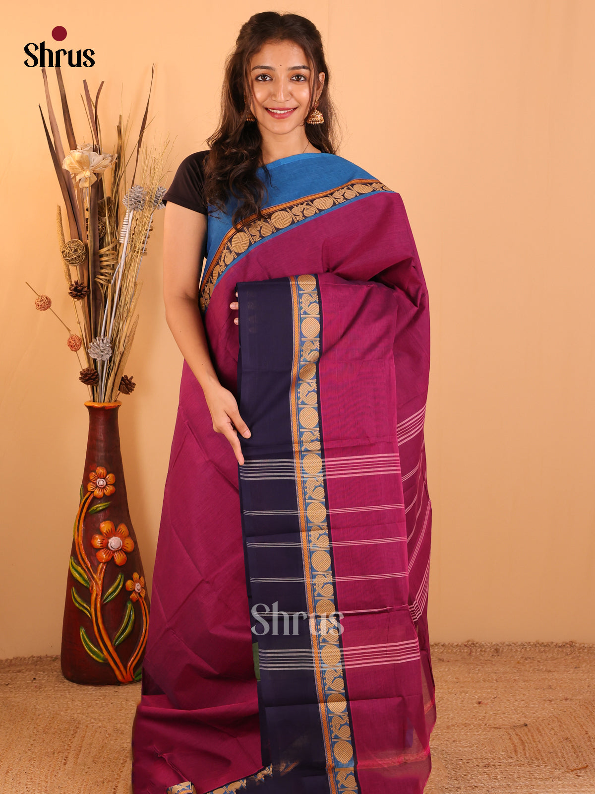 Purple - Ganga Jamuna Chettinad Cotton saree -DDS05078 - Shop on Shrus.com