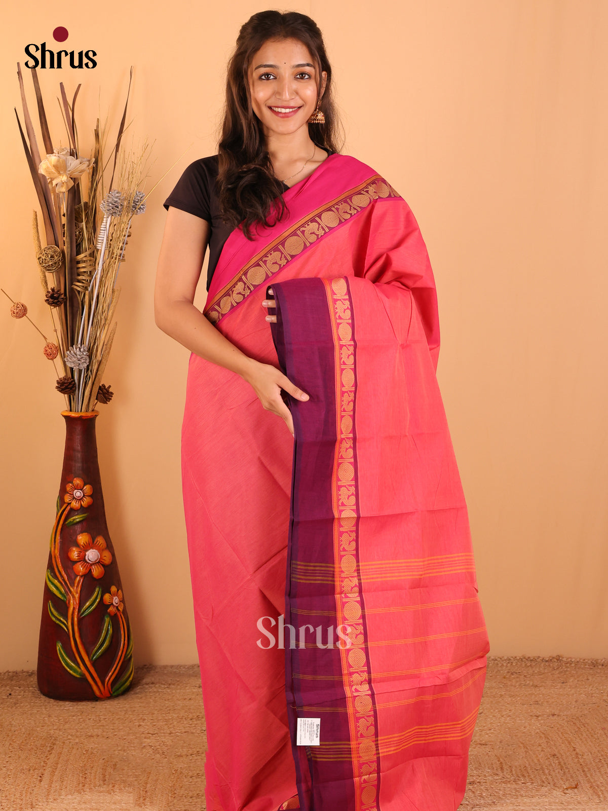 Peach with Pink & purple-Chettinad saree -DDS05081 - Shop on Shrus.com