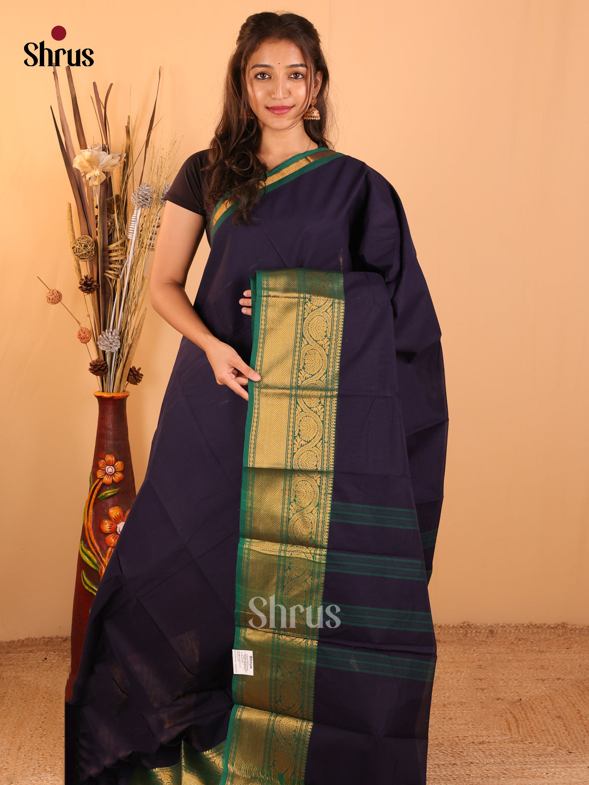 Navy blue with Dark Green-Chettinad saree -DDS05084 - Shop on Shrus.com
