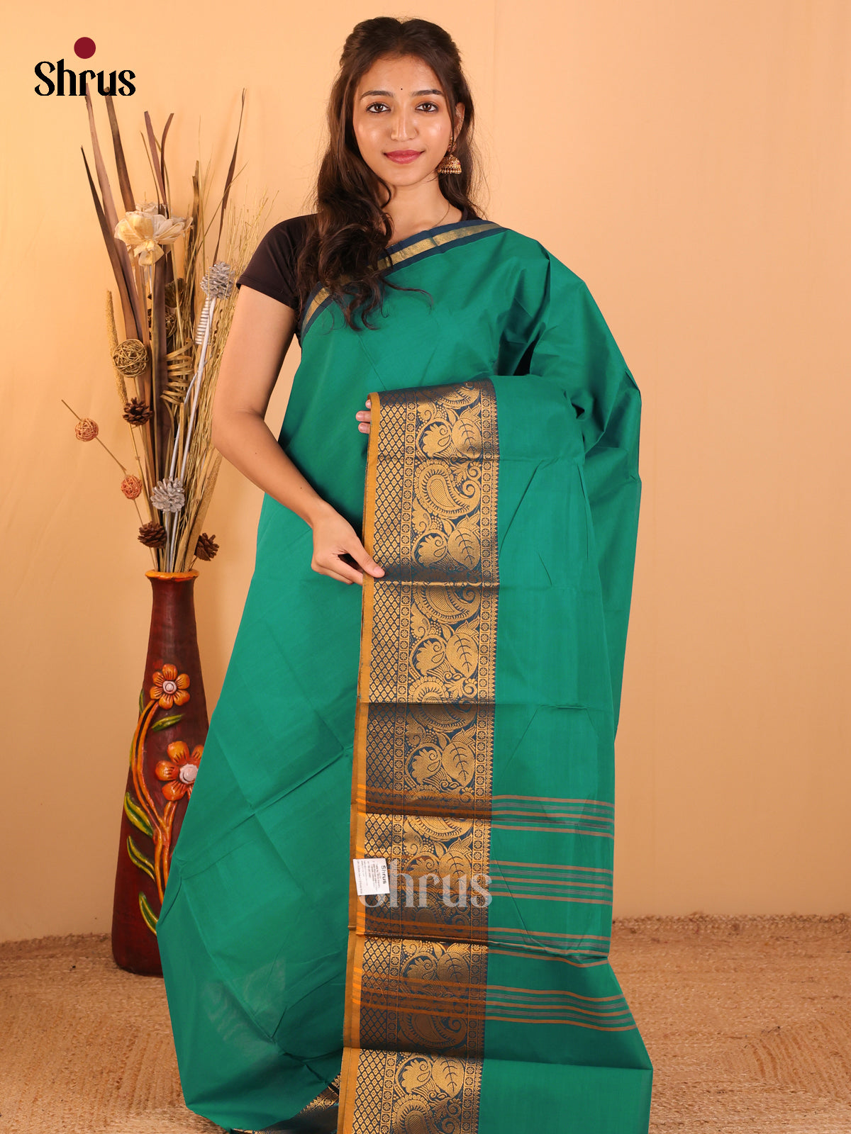 Peacock blue with Mustard yellow-Chettinad saree -DDS05087 - Shop on Shrus.com