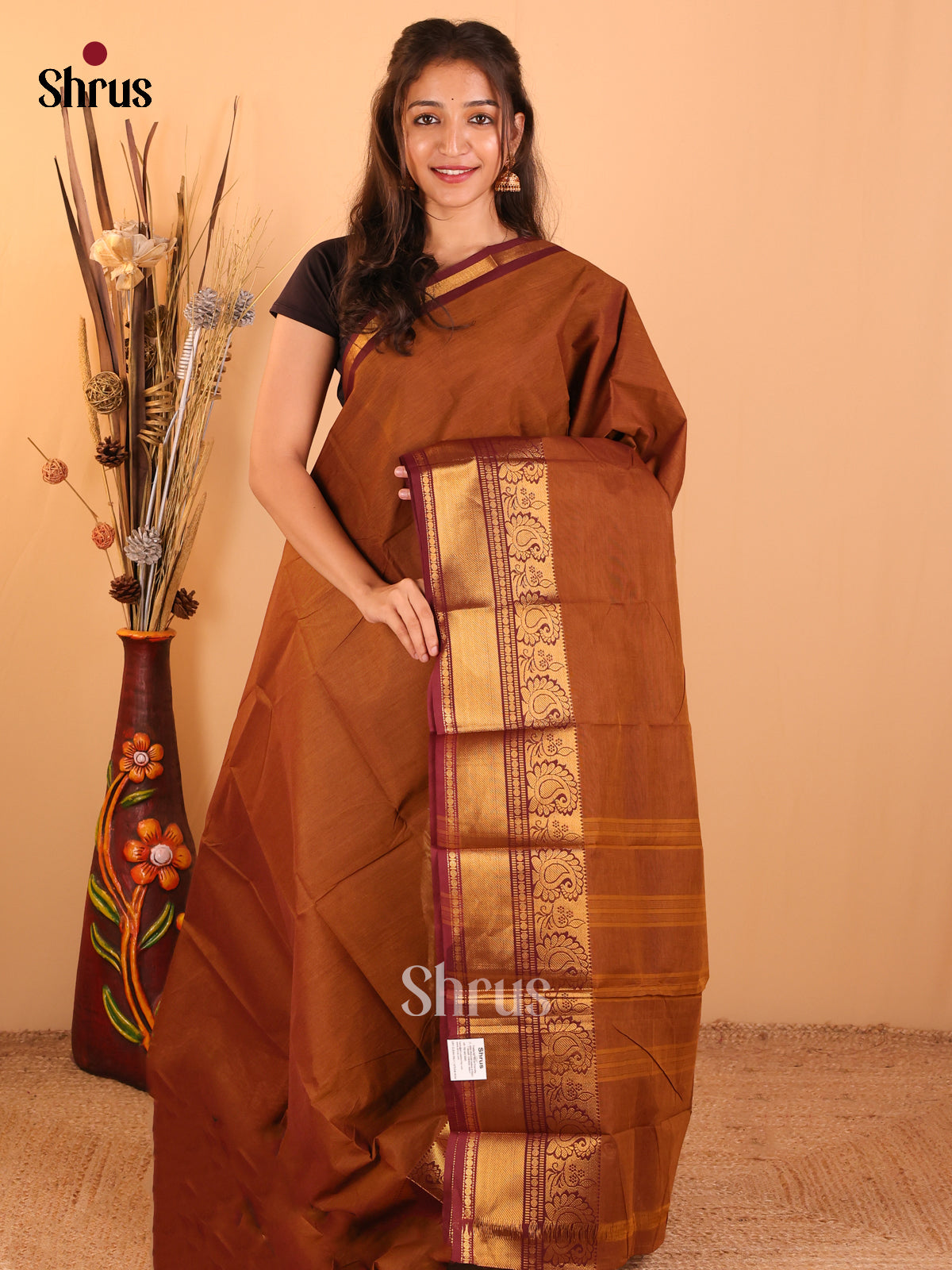 Brown with maroon-Chettinad saree -DDS05090 - Shop on Shrus.com