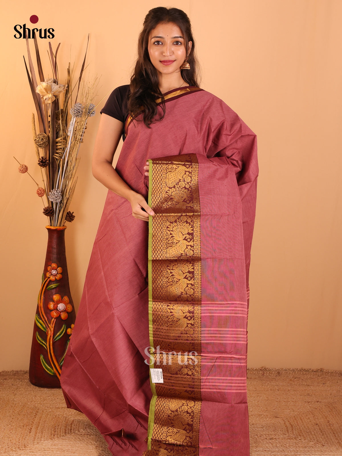 Dark onion pink with Maroon-Chettinad saree -DDS05094 - Shop on Shrus.com