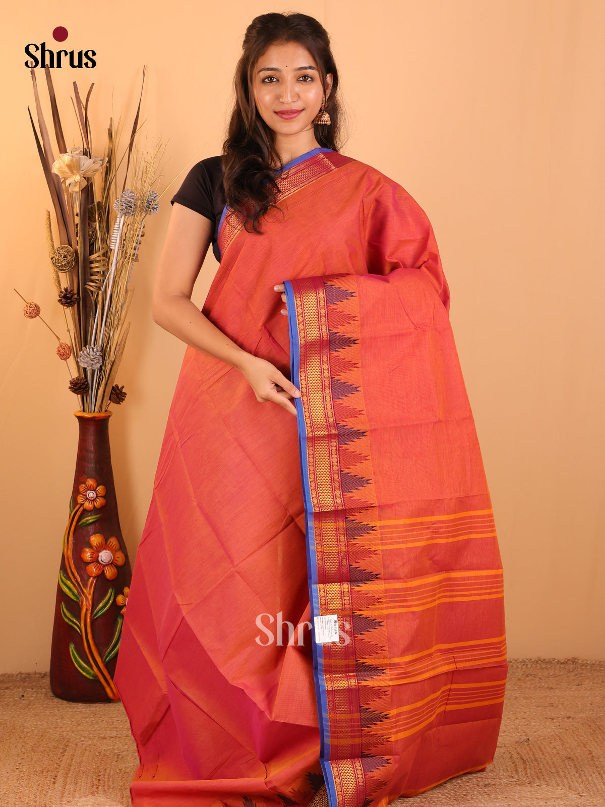 Dual tone orange with Rani Pink-Chettinad saree -DDS05099 - Shop on Shrus.com