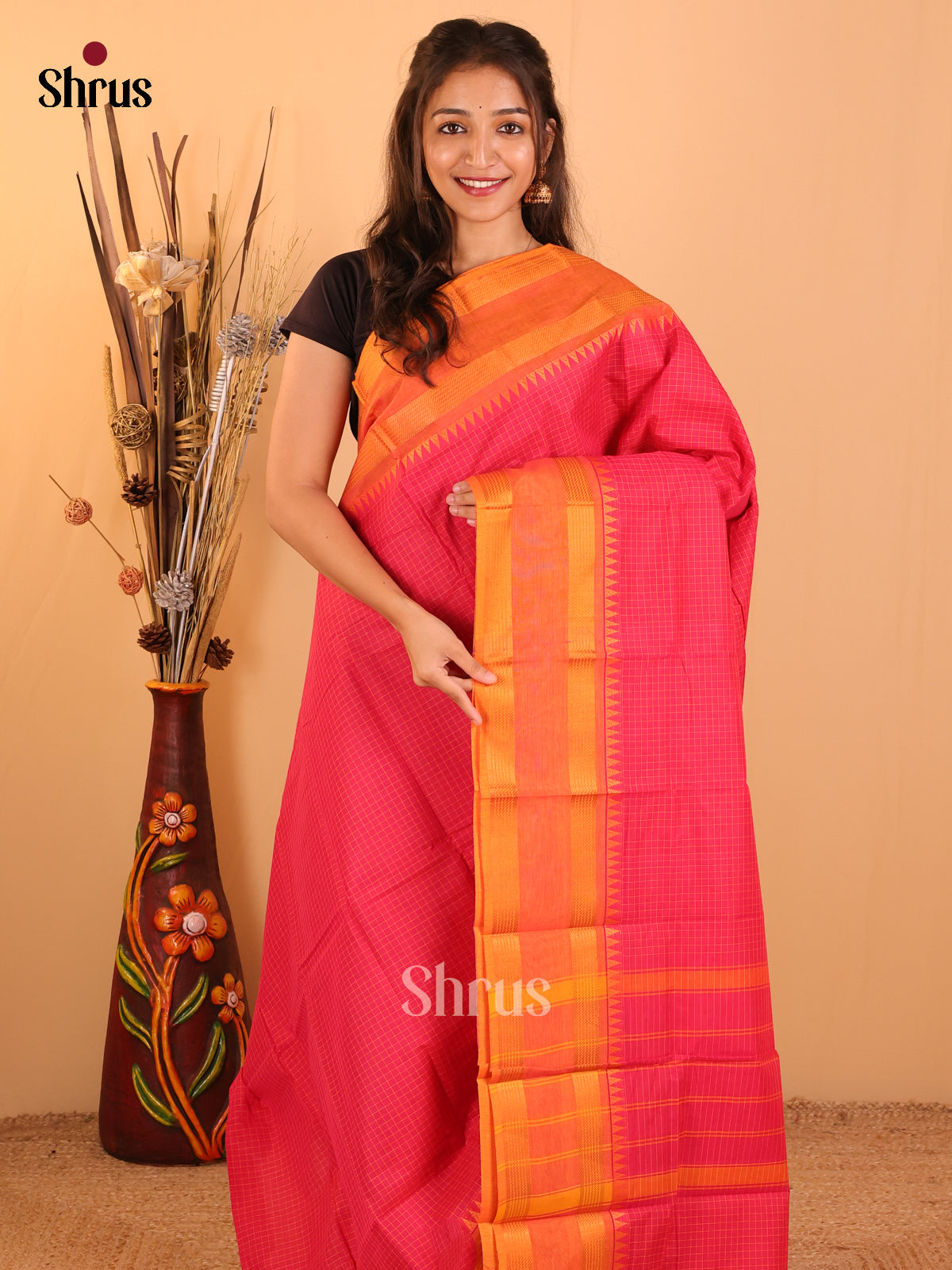 Pink with Orange-Chettinad saree -DDS05103 - Shop on Shrus.com