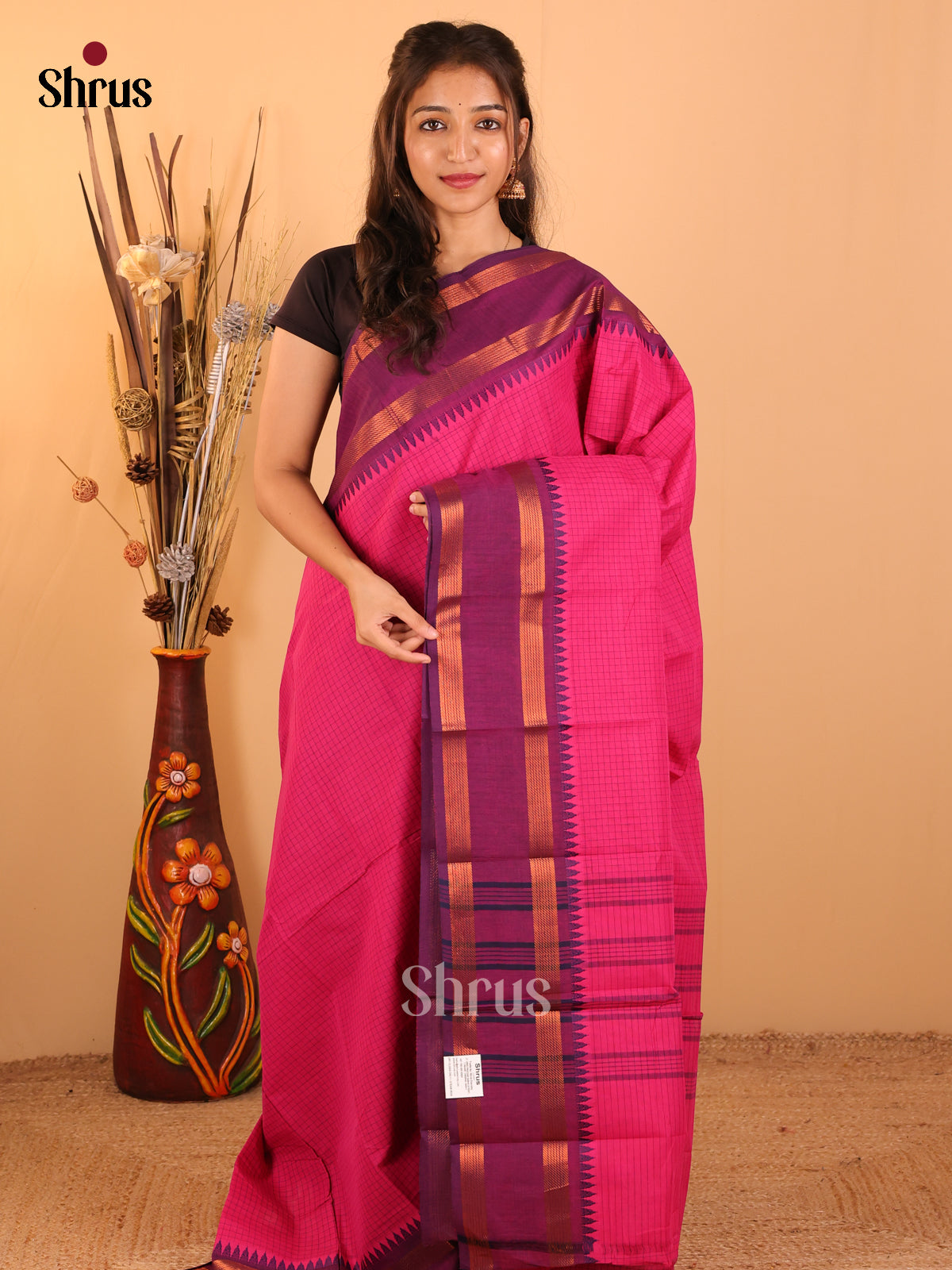 Magenta pink with purple-Chettinad saree -DDS05111 - Shop on Shrus.com