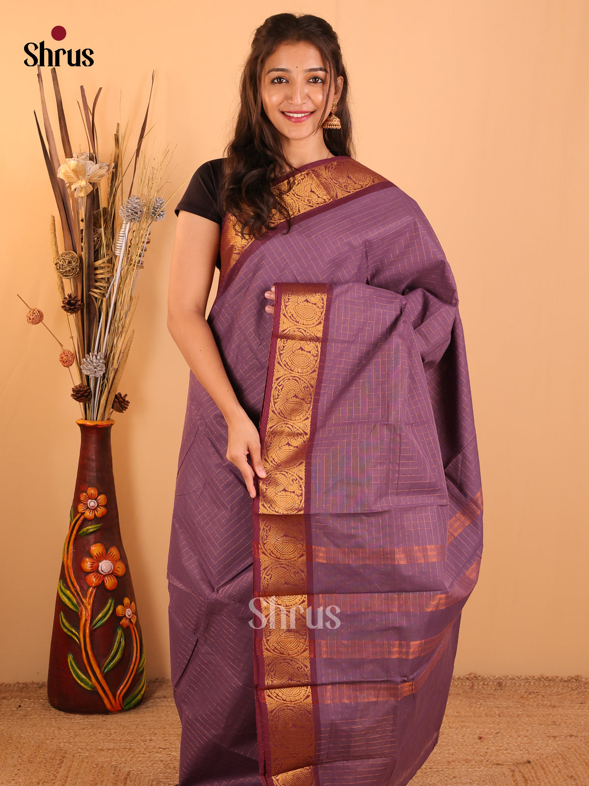 Dark lavender-Chettinad saree -DDS05116 - Shop on Shrus.com