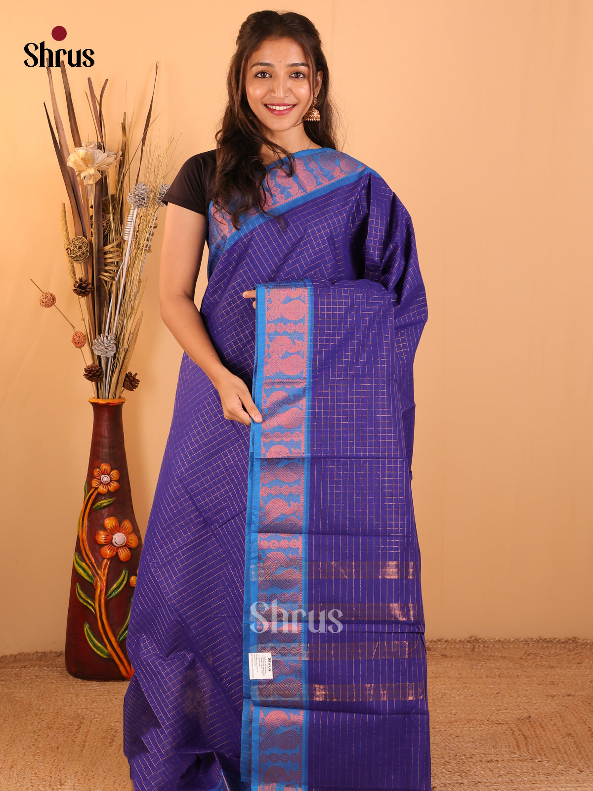 Royal blue with Blue-Chettinad saree -DDS05121 - Shop on Shrus.com