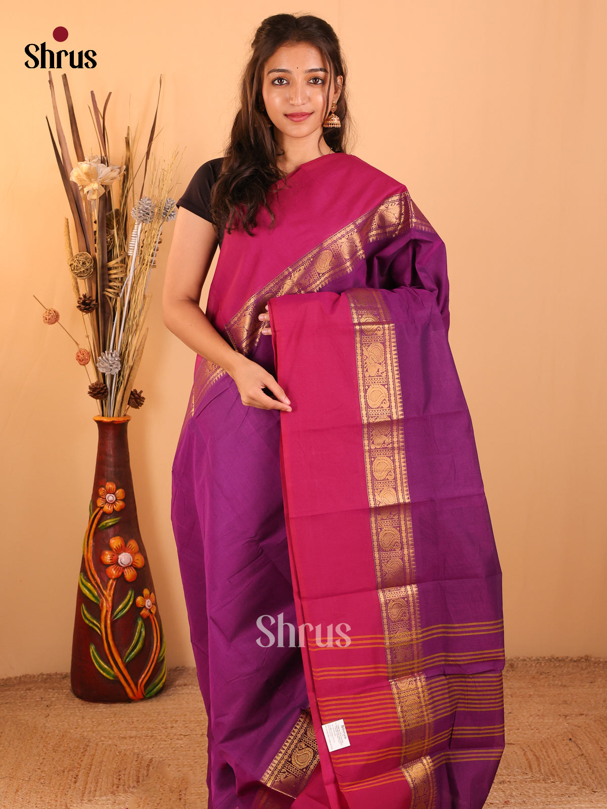 Purple with dark pink-Chettinad saree -DDS05128 - Shop on Shrus.com
