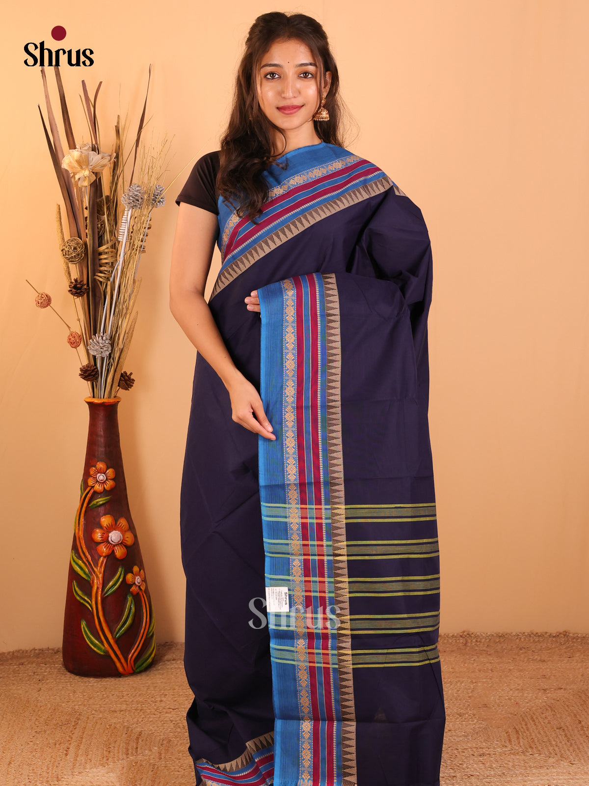 Navy blue with Rama blue-Chettinad saree -DDS05131 - Shop on Shrus.com