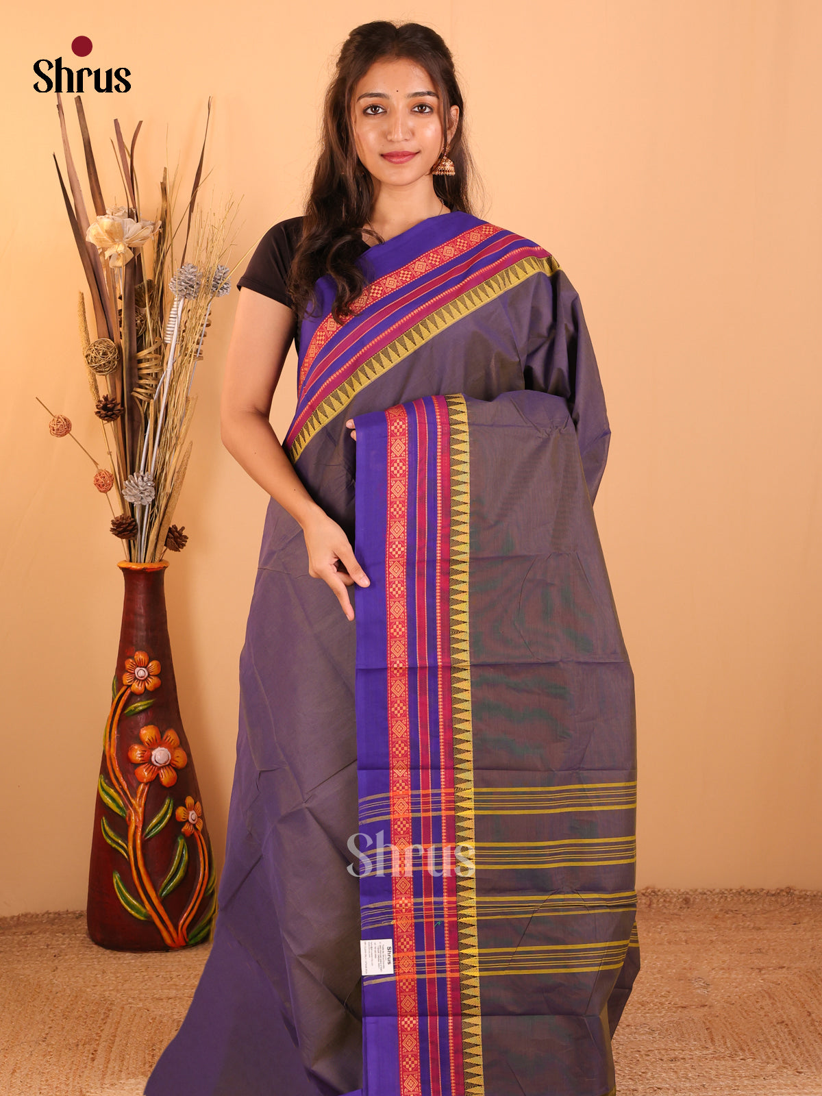 Dual Tone Grey with Blue-Chettinad saree -DDS05136 - Shop on Shrus.com