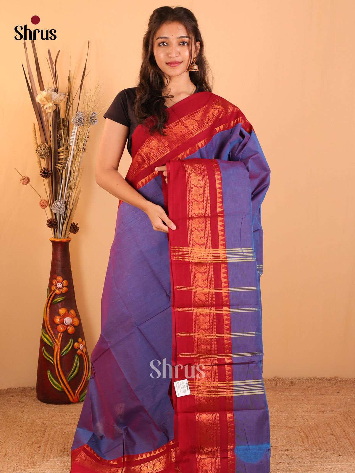 Blue with Maroon-Chettinad saree -DDS05144 - Shop on Shrus.com