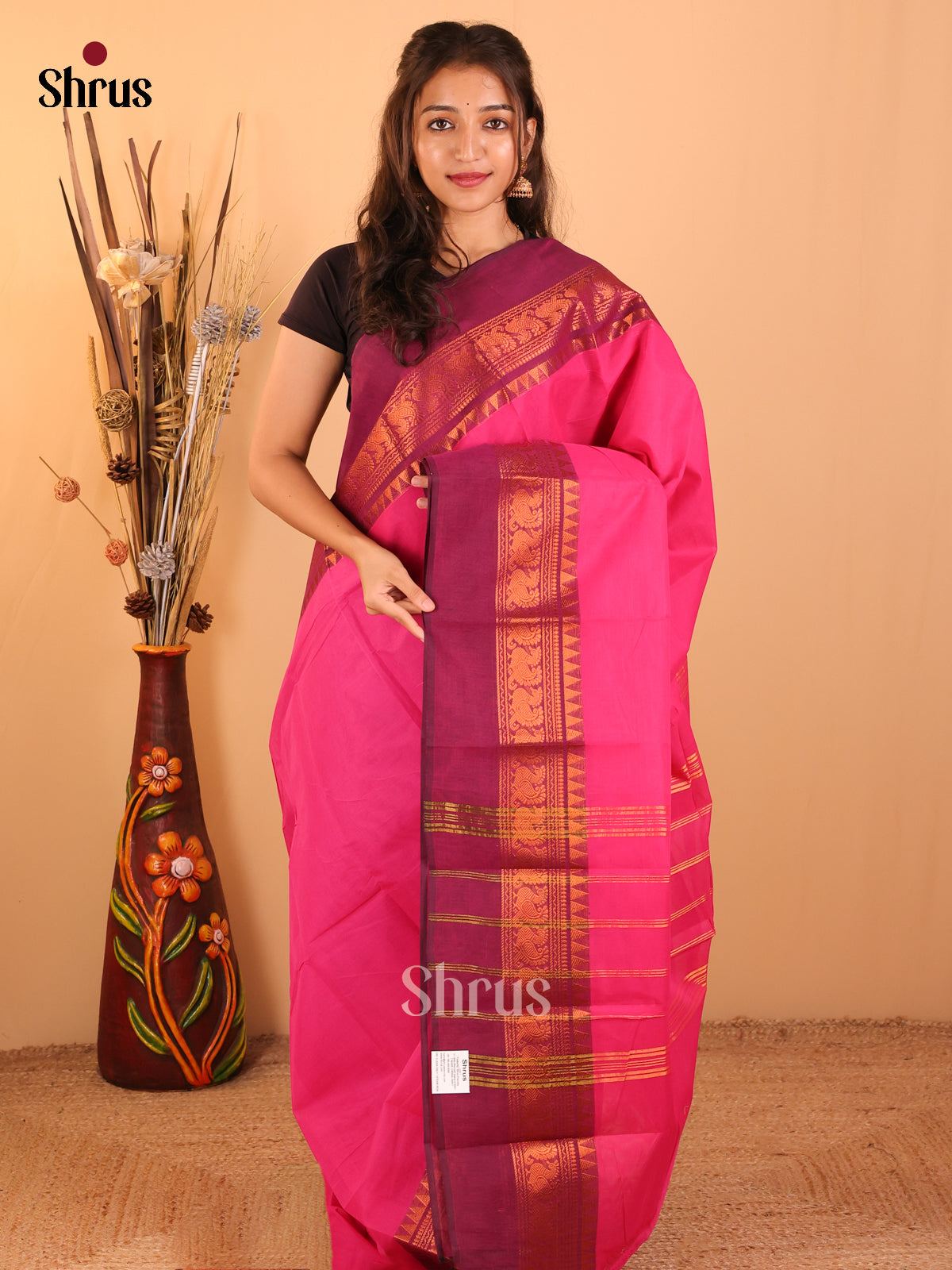 Pink with purple-Chettinad saree -DDS05145 - Shop on Shrus.com